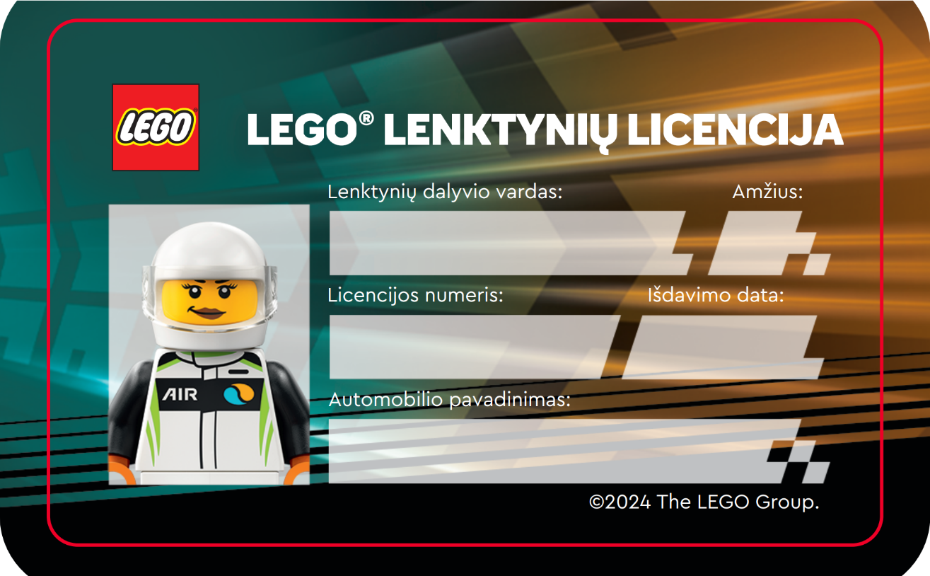 LEGO vairuotojo pažymėjimas vaikų lenktynėms